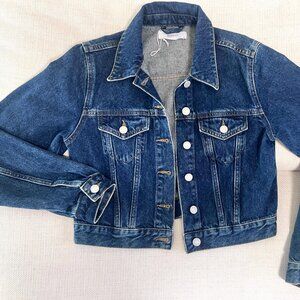 Reserved denim jacket in dark blue wash, size Small.